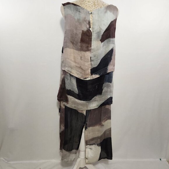 Banana Blue Australia Women's Size M Gray Silk Linen Blend Sleeveless Dress Art - Picture 9 of 15
